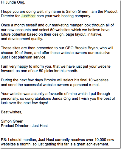 We have chosen your website