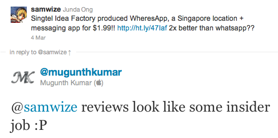 WheresApp tweet reply