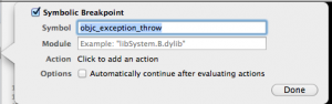 add symbolic breakpoint objc_exception_throw